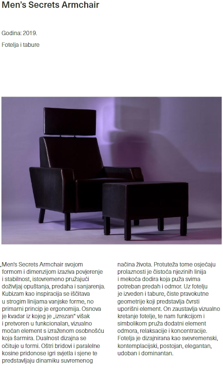 Tekst o fotelji Men's Secrets Armchair Igora Prodanovića objavljen u službenom prospektu 55. Zagrebačkog salona