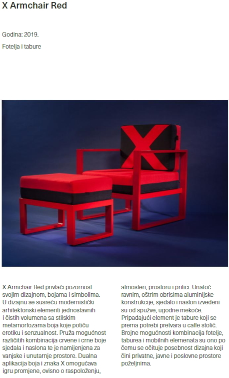 Tekst o sofi X Armchair Red Igora Prodanovića objavljen u službenom prospektu 55. Zagrebačkog salona