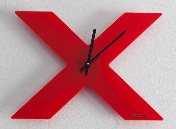 X Wall Clock X Wall Clock x-shaped red plexiglas high gloss clock